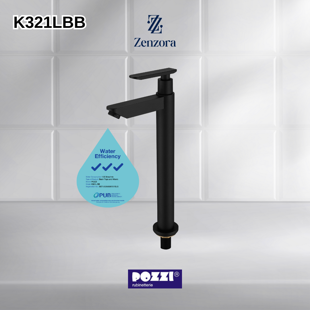 POZZI K321LBB Black Extended Basin Tap