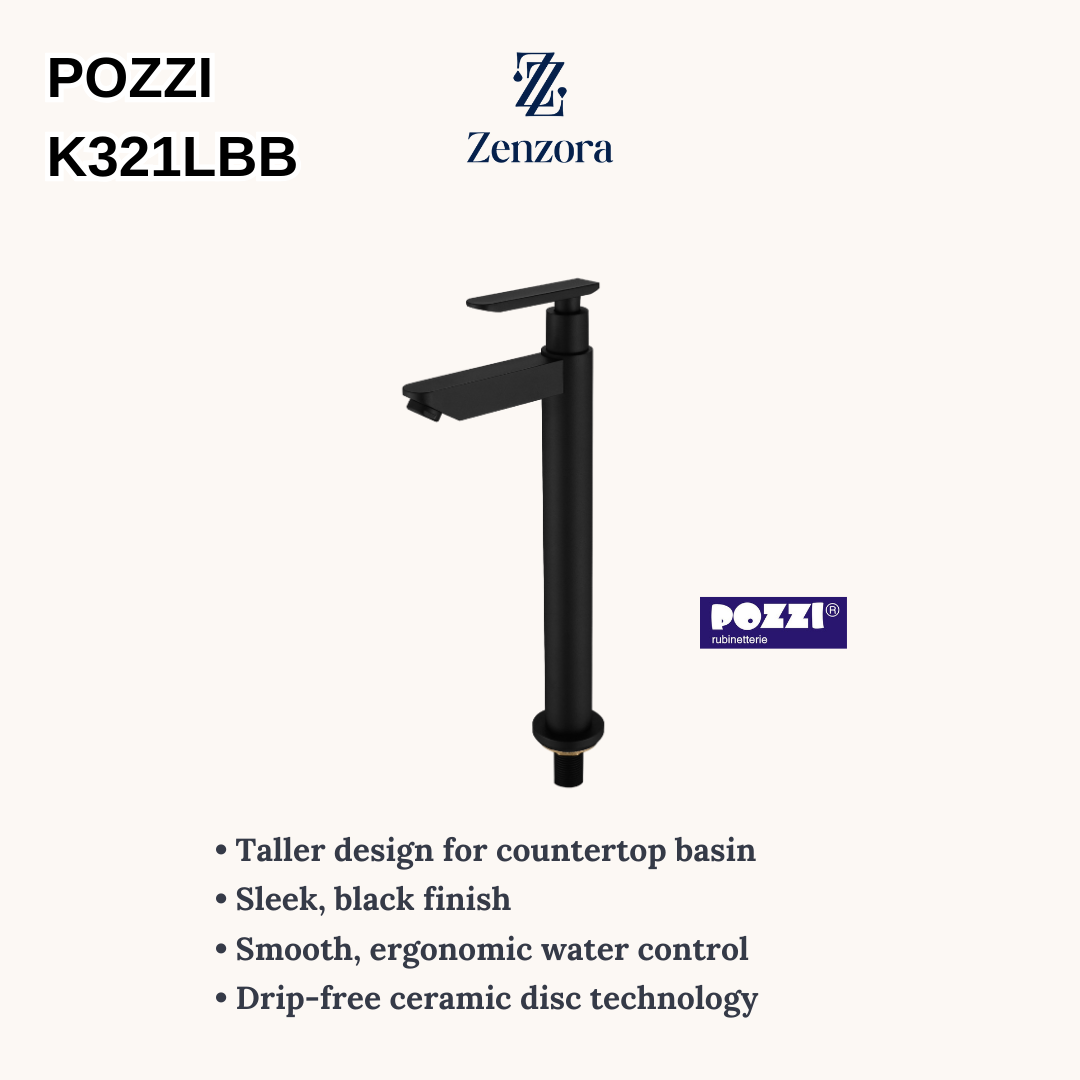 POZZI K321LBB Black Extended Basin Tap