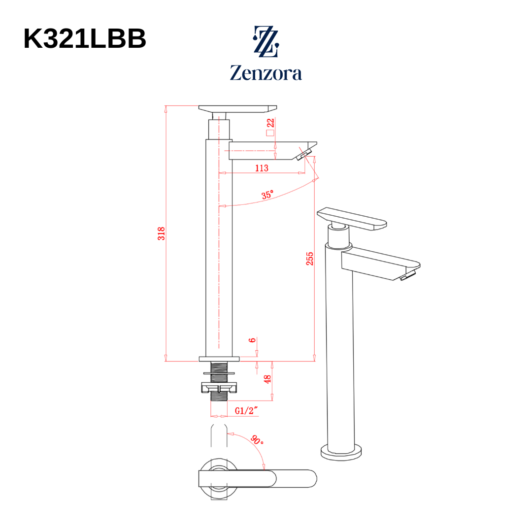 POZZI K321LBB Black Extended Basin Tap