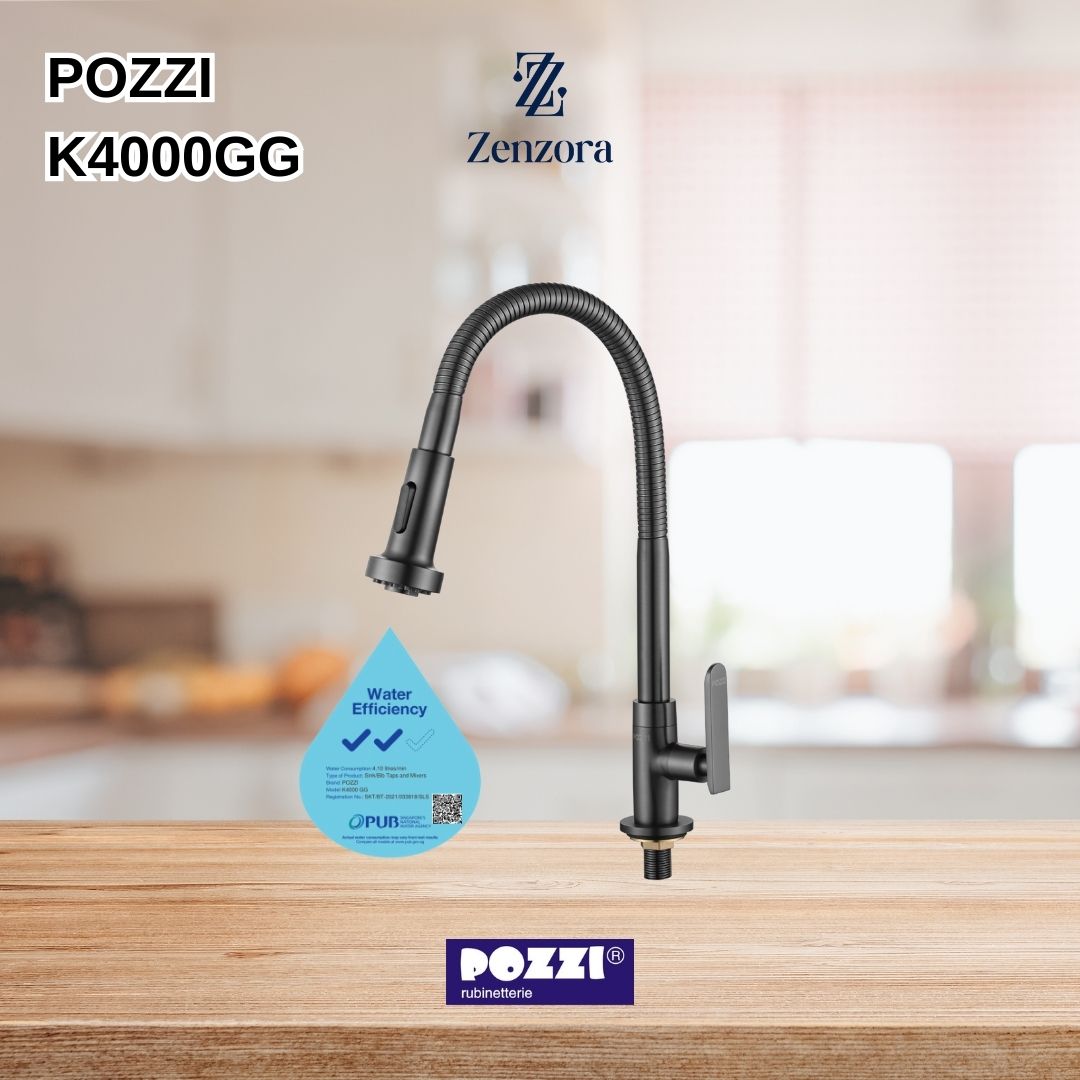 POZZI K4000GG Gun Grey Flexible Gooseneck Kitchen Sink Tap