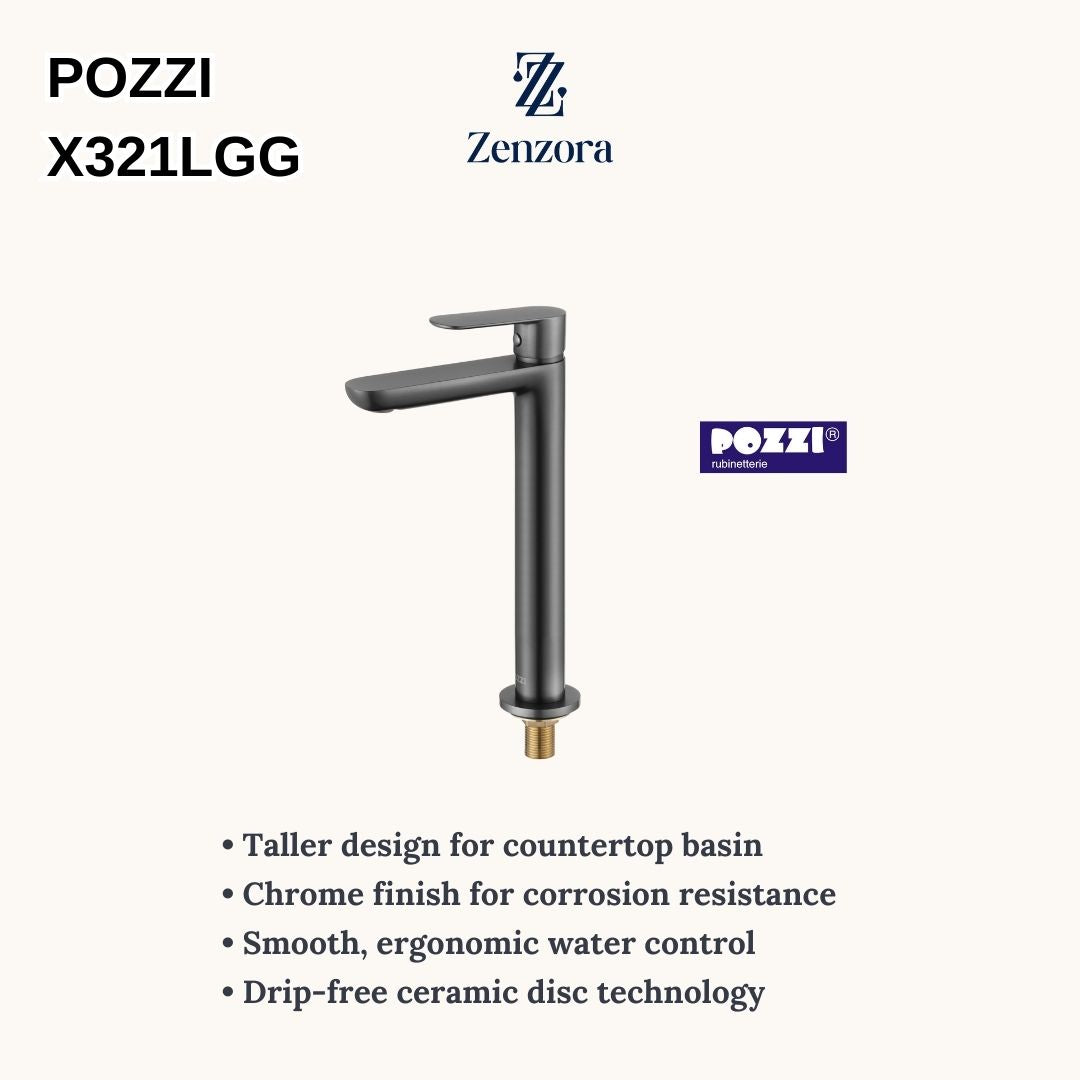 POZZI X321LGG Extended Gun Grey Basin Tap