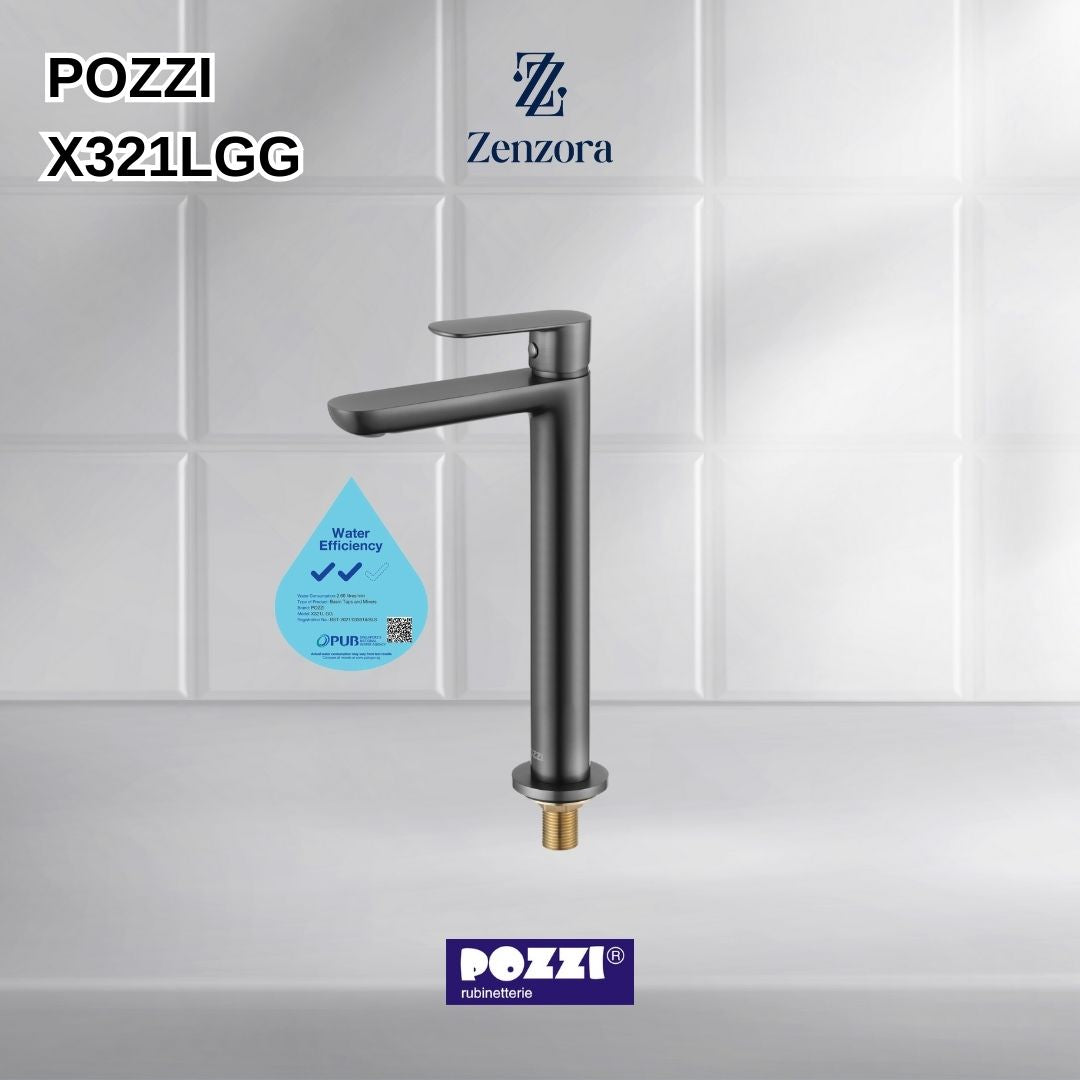 POZZI X321LGG Extended Gun Grey Basin Tap